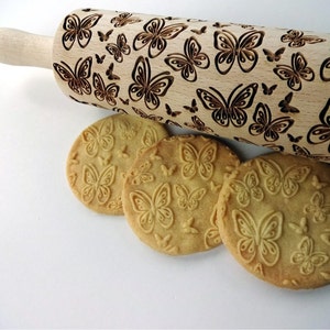 Butterflies pattern Rolling pin. Embossing Rolling Pin for embossed cookies with Butterflies image 1