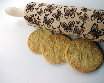 Butterflies pattern Rolling pin. Embossing Rolling Pin for embossed cookies with Butterflies