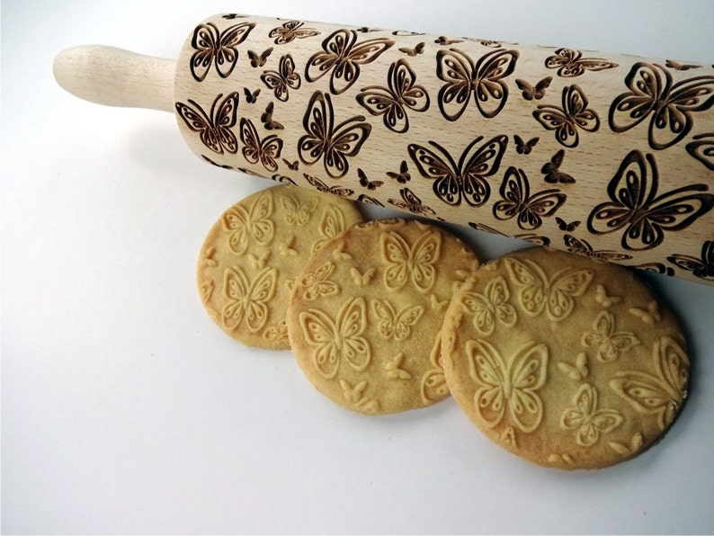 Butterflies pattern Rolling pin. Embossing Rolling Pin for embossed cookies with Butterflies image 1