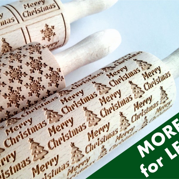 3 Christmas or ANY pattern rolling pin SET.  Lazer engraved rolling pins for homemade Christmas gingerbreads.