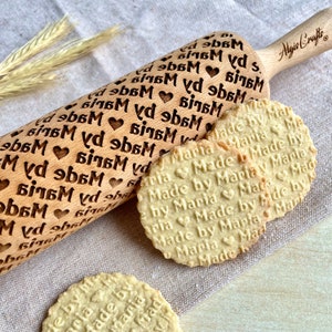 Personalized Embossed Rolling Pin with Custom Text Made by... or Baked by and Name- Perfect Gift for Cookies and Pottery by Algis Crafts