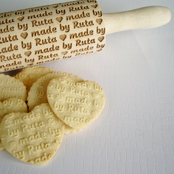 Personalized Rolling Pin made by with name or ANY other text. Lazer engraved dough roller. Homemade cookies shortbread. By Algis Crafts.