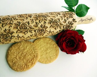 BLOSSOMS WALTZ Embossing Rolling pin. Laser cut rolling pin with Roses. Gift for mother. Flower pattern dough roller by Algis Crafts