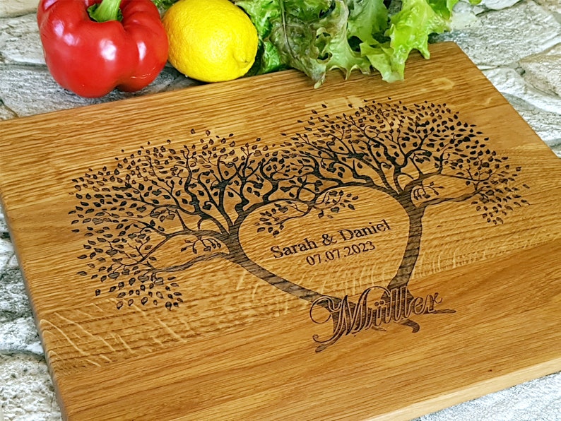 Custom Cutting Board FAMILY TREE. Laser Engraved Handmade Wooden Chopping Board. Birthday, Wedding, Couple, Anniversary Gift by Algis Crafts Oak