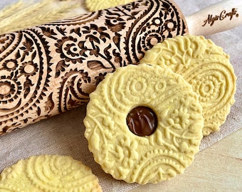 PAISLEY Embossing Rolling pin. Laser cut dough roller for embossed cookies with PAISLEY pattern by AlgisCrafts