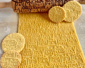 Funny Cats Embossing Rolling Pin, Holiday Cookie Decor