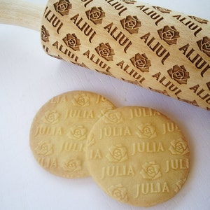 Personalized Rolling Pin-with NAME. Lazer engraved embossing rolling pin for homemade cookies by Algis Crafts.