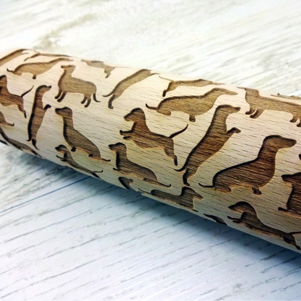 Dachshunds Embossing Rolling pin. Laser Cut Dough Roller for Embossed Cookies with Dachshunds Dog Pattern by AlgisCrafts