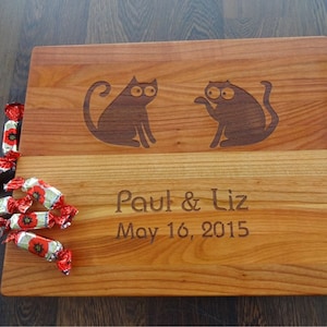 Personalized Cutting Board with loving Cats. Lazer Engraved 8x13&quot; or 10 x 15&quot; or 12x15&quot;. Ideal gift for wedding . Choping block