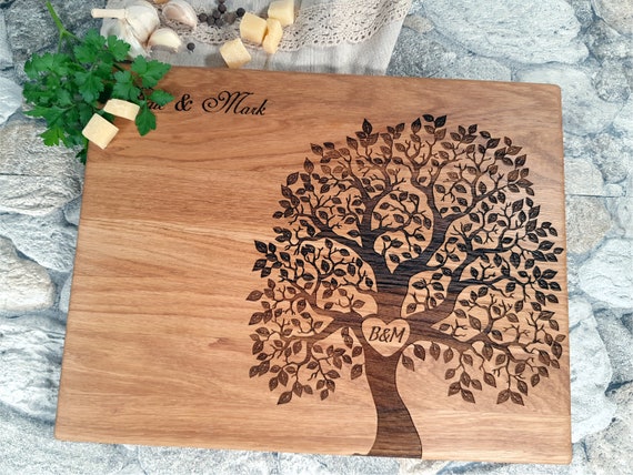 Custom Cutting Board With TREE and HEART. Laser Engraved Handmade