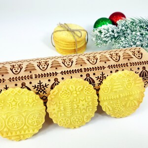 WINTER Rolling pin . Embossing rolling pin with frost symbols. Christmas gingerbread cookies. Home Decor