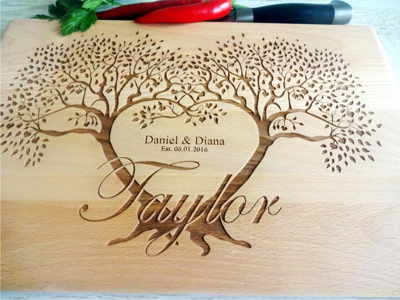 Custom Cutting Board FAMILY TREE. Laser Engraved Handmade Wooden Chopping Board. Birthday, Wedding, Couple, Anniversary Gift by Algis Crafts Beech