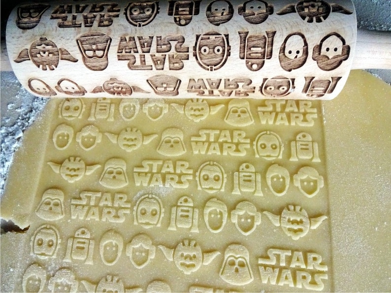 STAR WARS Embossing Rolling pin. Wooden laser engraved rolling pin with Star wars pattern image 3