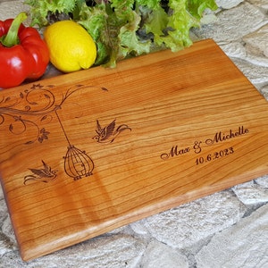 BIRDS Personalized Cutting Board. Laser Engraved Handmade Wooden Chopping Board. Birthday, Wedding, Anniversary Gift by Algis Crafts