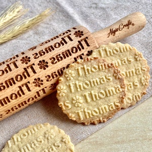 Personalized KIDS Rolling Pin with NAME. Embossing rolling pin. Kids Baking Rolling Pin-Perfect Gift for Cookies and Pottery by Algis Crafts