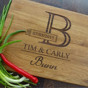 Cutting board with Monogram. Laser Engraved Handmade Wooden Chopping Board. Birthday, Wedding,Anniversary Gift by Algis Crafts