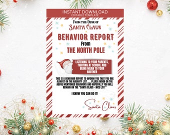 Editable North Pole Behavior Report from Santa Claus -  Instant Download