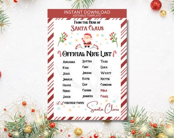 Editable Santa Claus Official Nice List -  Instant Download