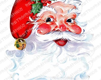 Afdrukbare kerst kunst aan de muur, retro kerstman, kerst kunst aan de muur, vintage