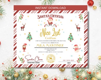 Santa Nice List Certificate Editable Template Printable Instant Download