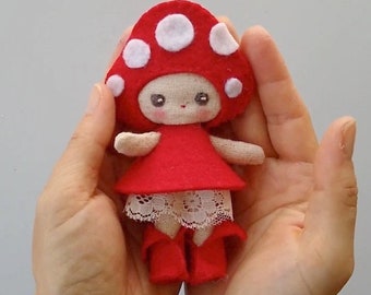 PDF Digital Doll Pattern- Sewing template and instructions for 5 inch mini doll.  Mushroom- Toadstool