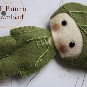 Level Easy - PDF Leaf Forest Sprite Doll 5" (15.24cm) - Forest Collection- PDF Pattern-Clothes not removable- Material: felt
