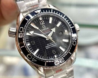 Omega Seamaster GMT 43 mm cadran avec boîte - étiquette - papiers, montre Omega en acier, montres pour hommes, montre pour hommes, Giff pour lui