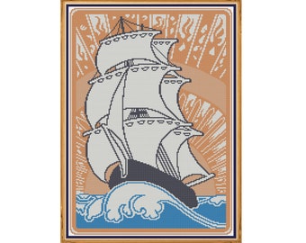 Art Nouveau Ship - Counted Cross Stitch Pattern (X-Stitch PDF)
