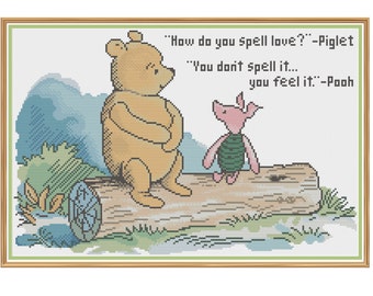 Winnie The Pooh - How Do You Spell Love? - Counted Cross Stitch Pattern (X-Stitch PDF)