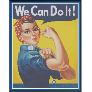 May include: A vintage-style poster featuring a woman with a red bandana and blue shirt flexing her bicep. The poster has a yellow background and the text "We Can Do It!" in white.