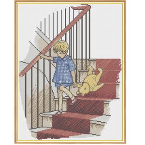 Winnie The Pooh - The Stairs - Counted Cross Stitch Pattern (X-Stitch PDF)