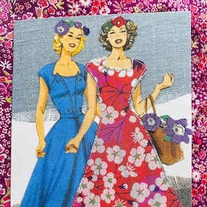 Cartão retrô peculiar feito à mão, cartão de moda para meninas, vestido Liberty, estilo vintage, padrão de costura, costura, presente para namorada, moda