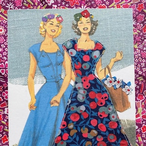 Carte rétro excentrique faite à la main, carte de mode pour filles, robe Liberty, style vintage, patron de couture, couture, cadeau pour petite amie, mode
