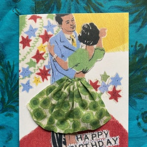 Estilo retrô vintage, moda dos anos 50, feito à mão, peculiar, costura, cartões para artesãos, moda retrô, cartão de aniversário de meninas, dança, saia completa