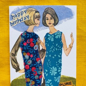 Retro Modekarte, handgenähter Liberty Print, Sixties Shift Kleid, Karte für Mama, Fashion Nostalgie, Näh- und Schneiderkarte, Geburtstag