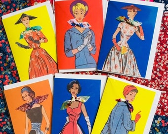 Tarjetas de moda vintage: Pañuelos de seda Liberty para mujeres con estilo (juego de 6)