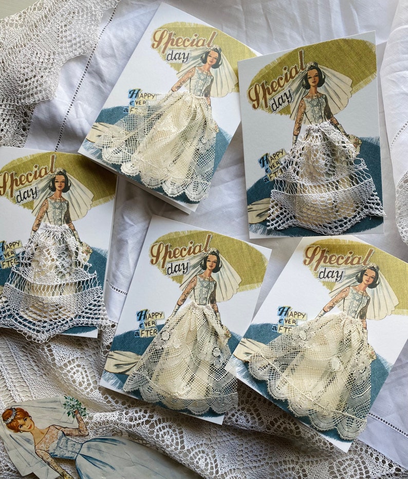 Wedding Card Handsewn Lace Dress Card for Friend Wedding Etsy