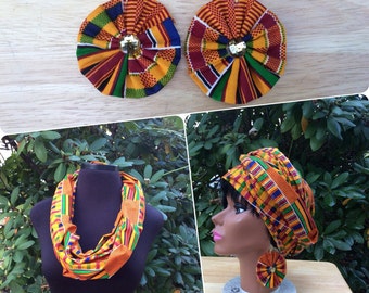 Items Similar To Kente Head Wrap Matching Earrings Flat Discs