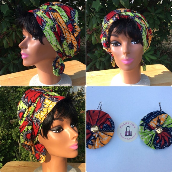 Ankara Head Wrap With Matching Earrings Natural Hair Care Etsy