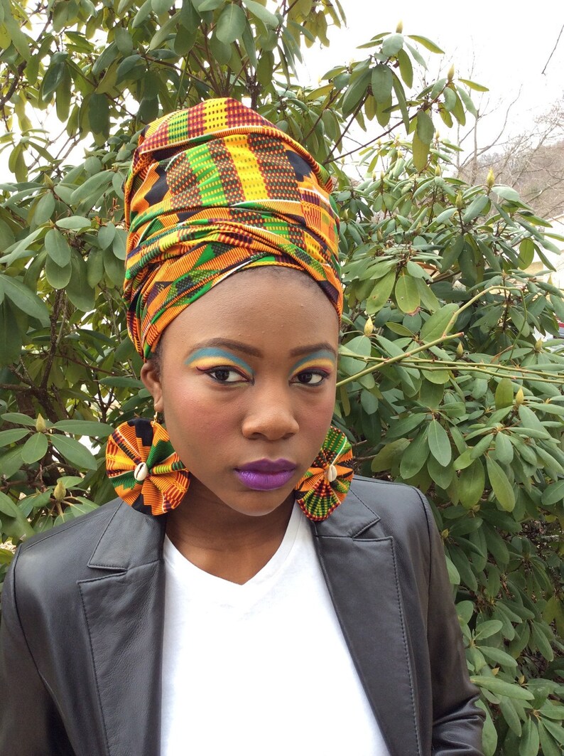 Kente Head Wrap With Matching Earrings Kente Natural Hair Etsy