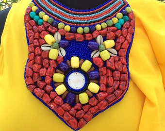 Beaded Statement Neckpiece **Statement necklace, African jewelry, african Beads   Tribal Necklace - Statement Necklace - African Necklace