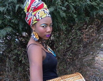 Ankara Zandana met bijpassende oorbellen ** Natural Hair Care Afrikaanse hoofd terugloopt, tulband, beschermende stijlen