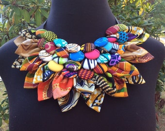 Ankara Button Bib & Button Earrings Statement neckpiece  Tribal Necklace - Statement Necklace - button Necklace - African Jewelry - African