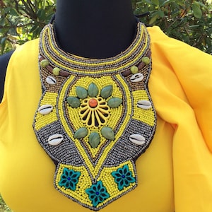 Beaded Statement Neckpiece **Statement necklace, African jewelry, african Beads   Tribal Necklace - Statement Necklace - African Necklace