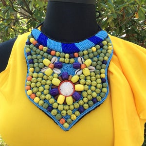 Beaded Statement Neckpiece **Statement necklace, African jewelry, african Beads   Tribal Necklace - Statement Necklace - African Necklace