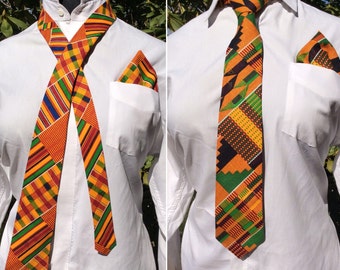 Kente Tie w/ Handkerchief **African Bow tie, African print, bow tie, Men's fashion, Cultural bow tie