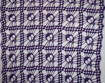 Hand Crochet Skull Afghan| Table Topper| Shawl ~ Purple Sparkle