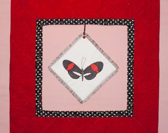 Red Postman Butterfly Mini-Quilt in a Red Quilted Frame ~ Art Quilt