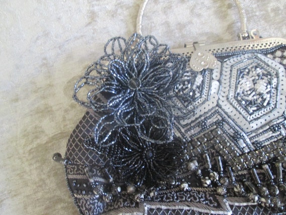 Vintage Chico's Black/Gray Beaded Purse/Evening P… - image 3