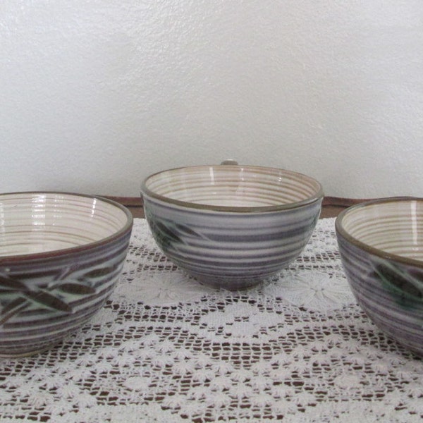 UCAGCO Pottery Bamboo Large Tea/Coffee Cups/ Made in Japan/Set of 9/Circa Late 1950's  #17062